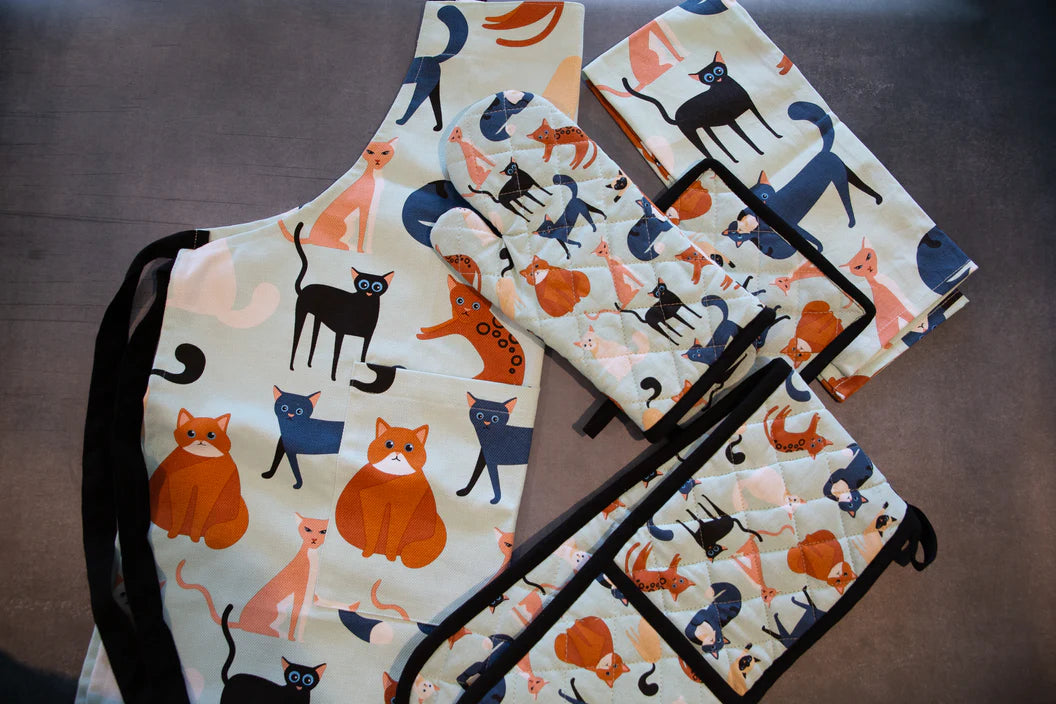 Double Oven Glove - Colourful Cats