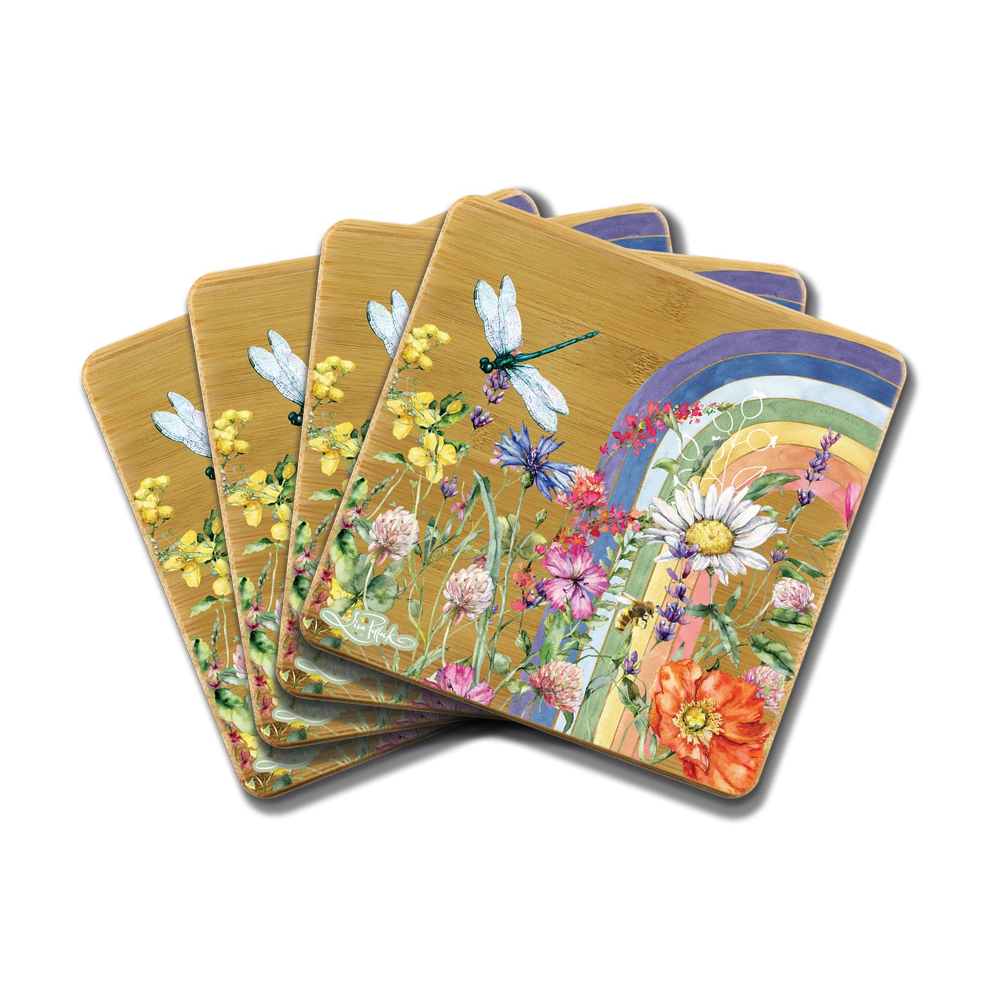 Bamboo Coasters Set of 4 - Wildflower Rainbow