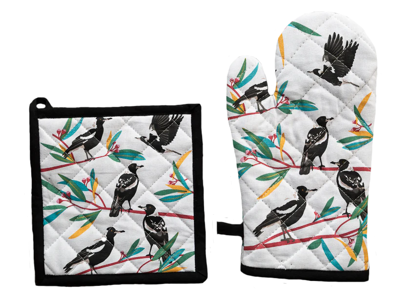 Oven Glove & Pot Holder Set - Magpies