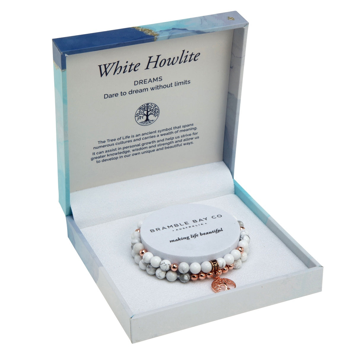 Tree of Life Duo Bracelet Set - White Howlite (Rose Gold)
