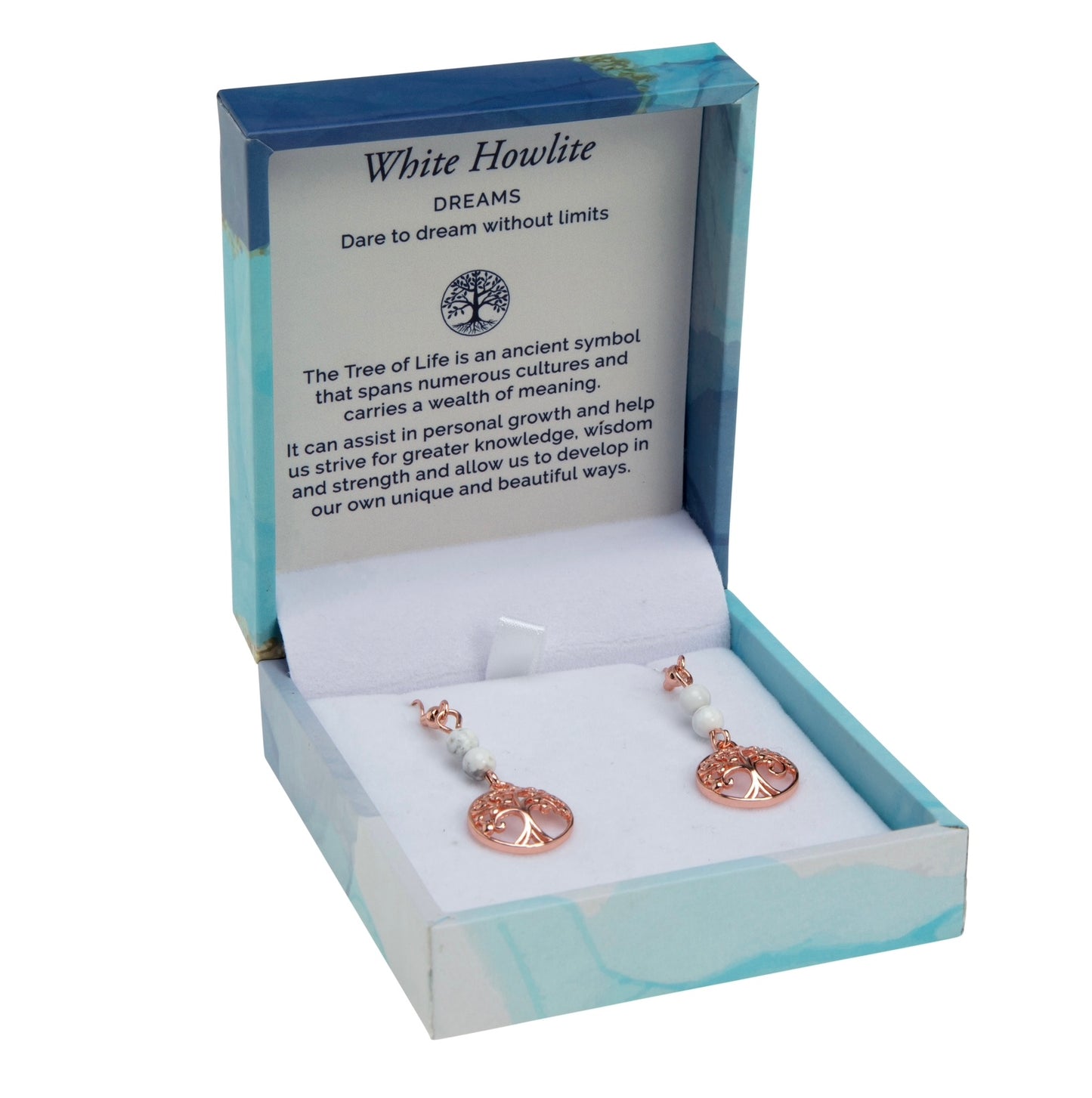 Tree of Life Duo Earrings - White Howlite (Rose Gold)