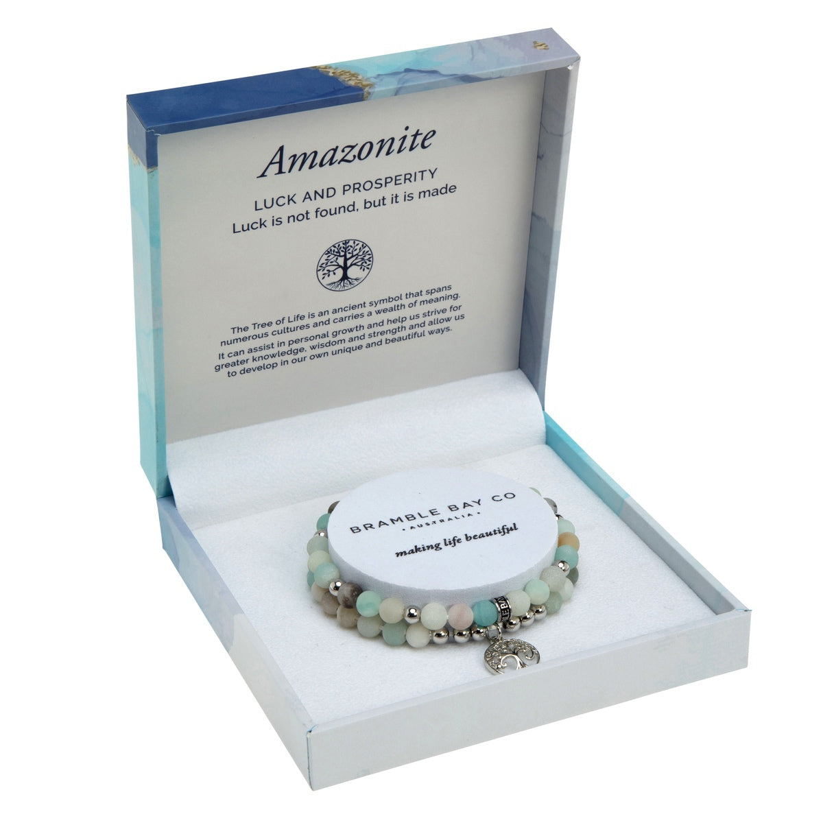 Tree of Life Duo Bracelet Set - Amazonite Matte (Rhodium)