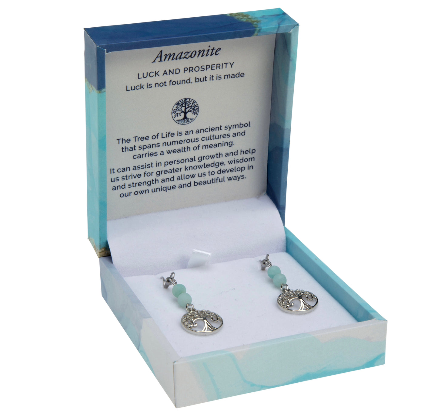 Tree of Life Duo Earrings - Amazonite Matte (Rhodium)