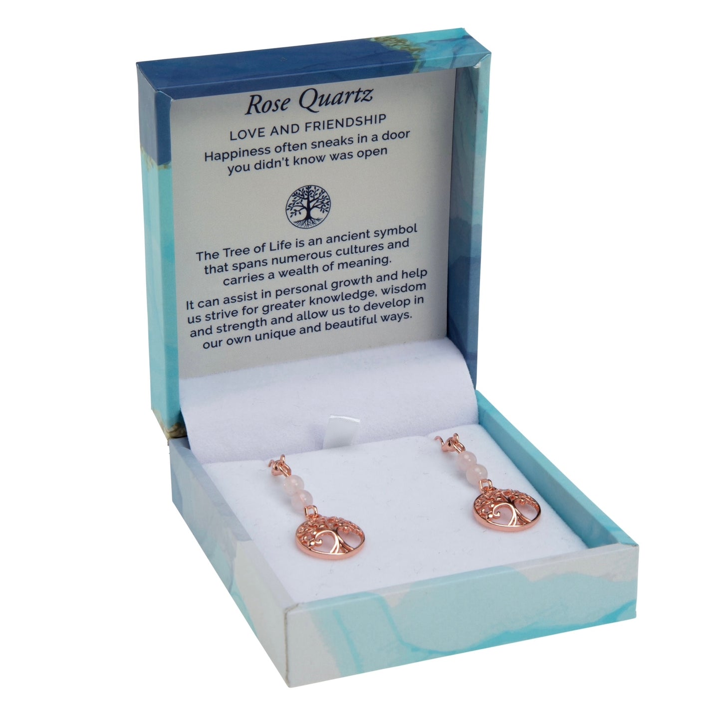 Tree of Life Duo Earrings - Rose Quartz (Rose Gold)