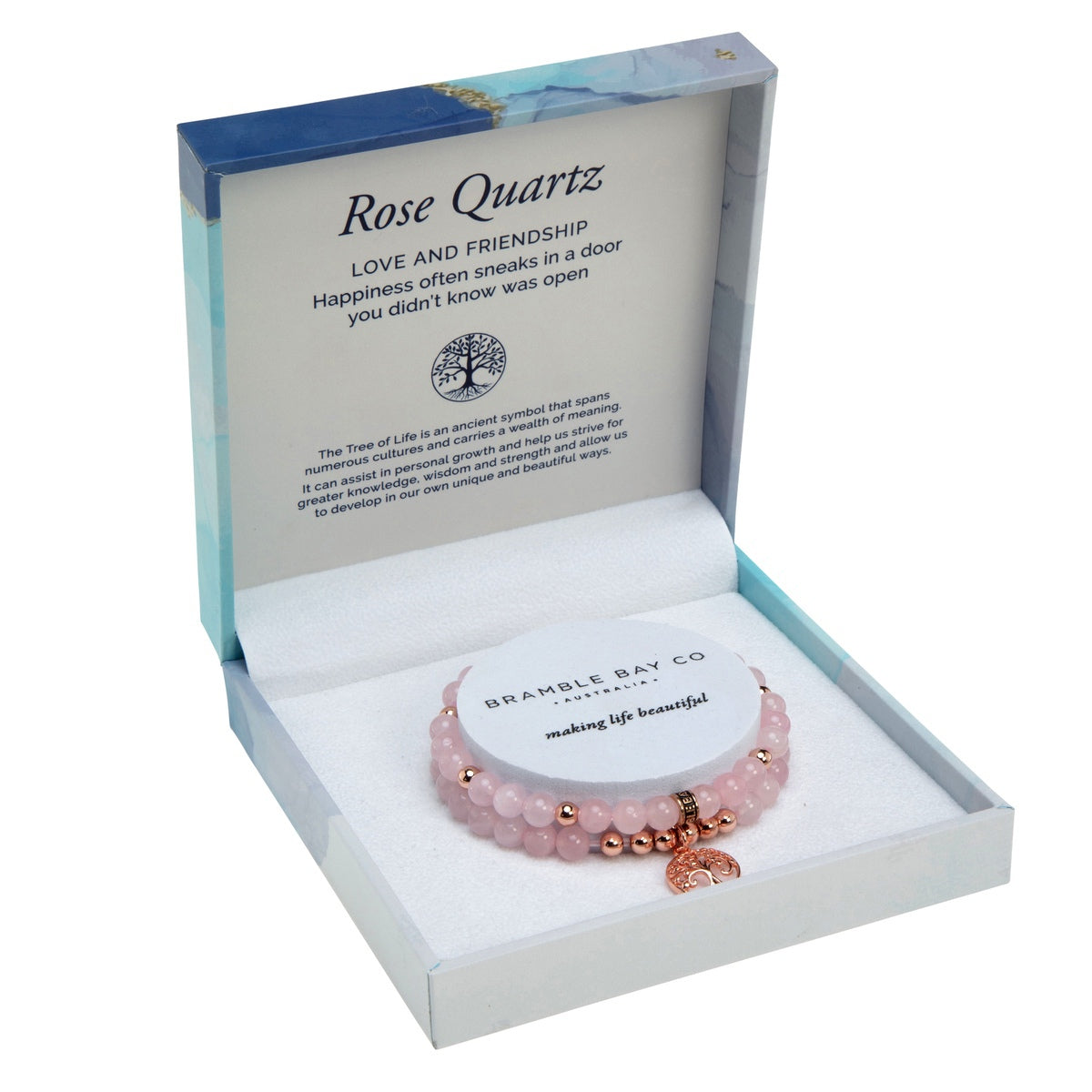 Tree of Life Duo Bracelet Set - Rose Quartz (Rose Gold)