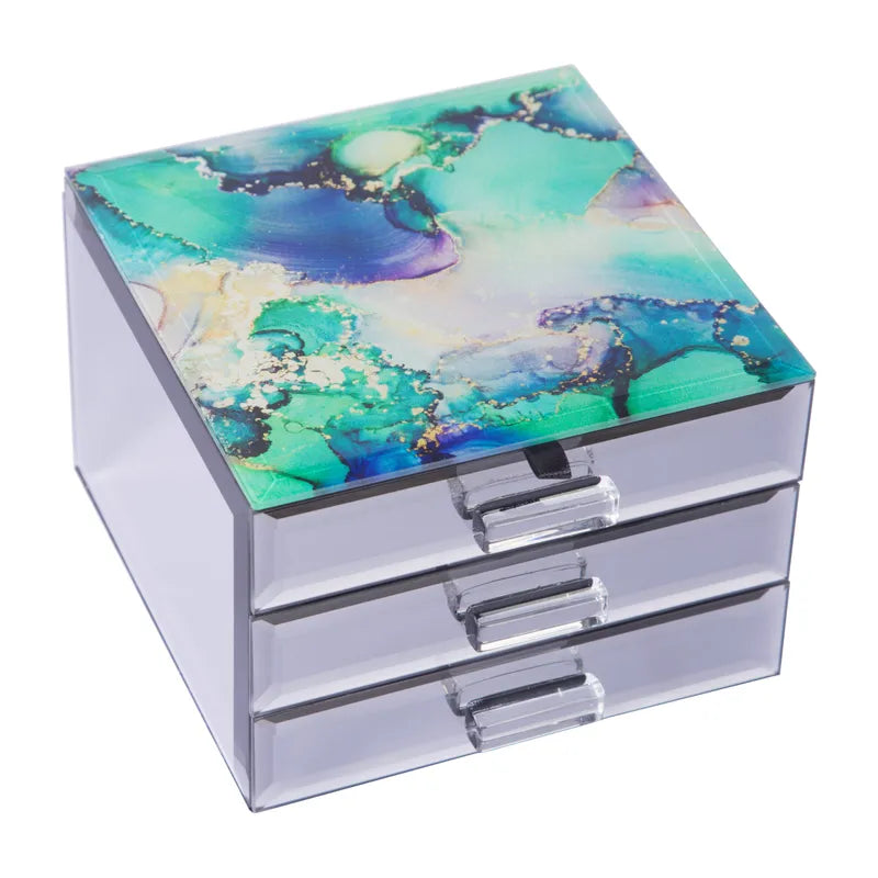 Vintage Emerald Jewellery Box with 2 Drawers