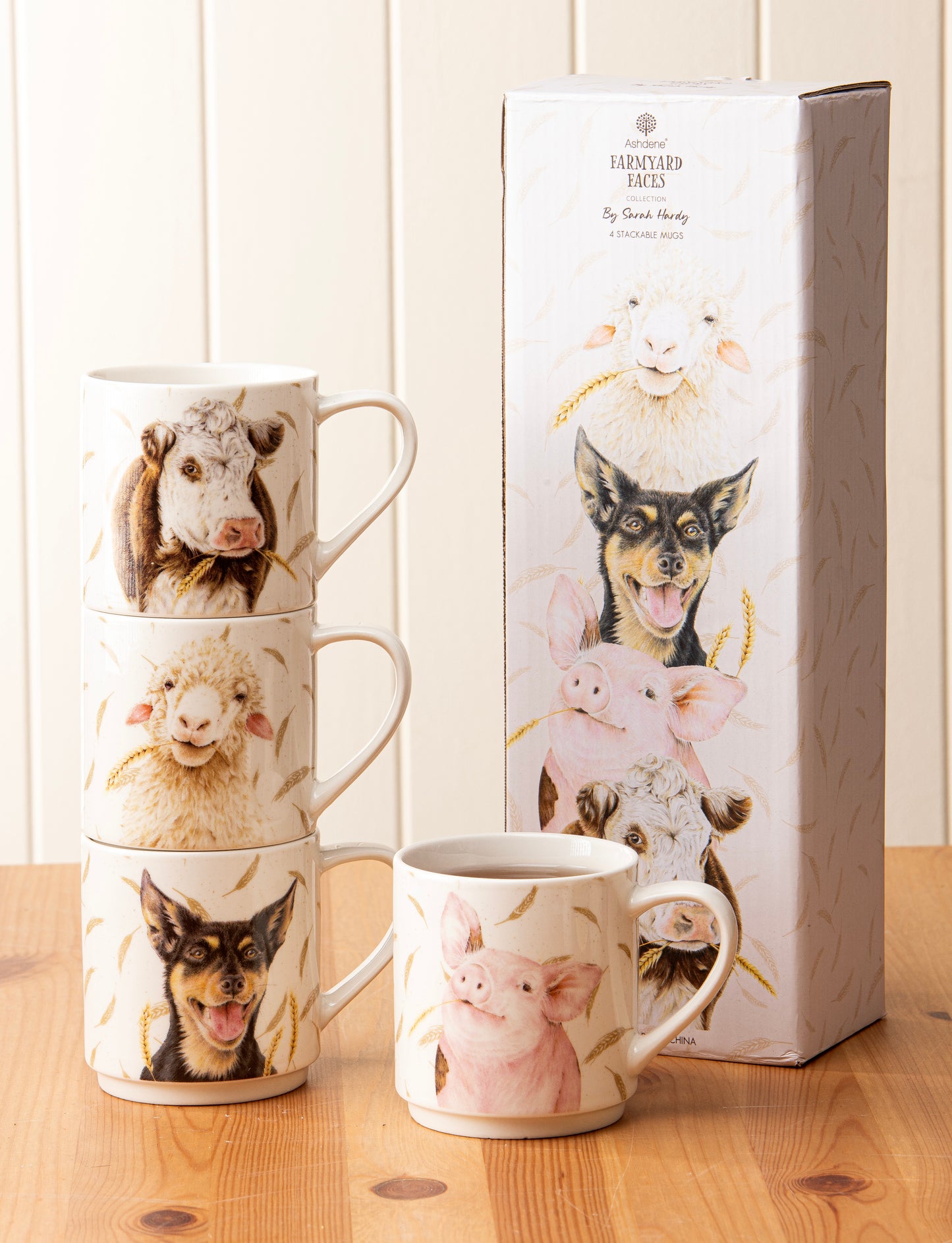 Farmyard Faces - Stackable Mugs 4PK (Pig, Sheep, Cow & Kelpie)