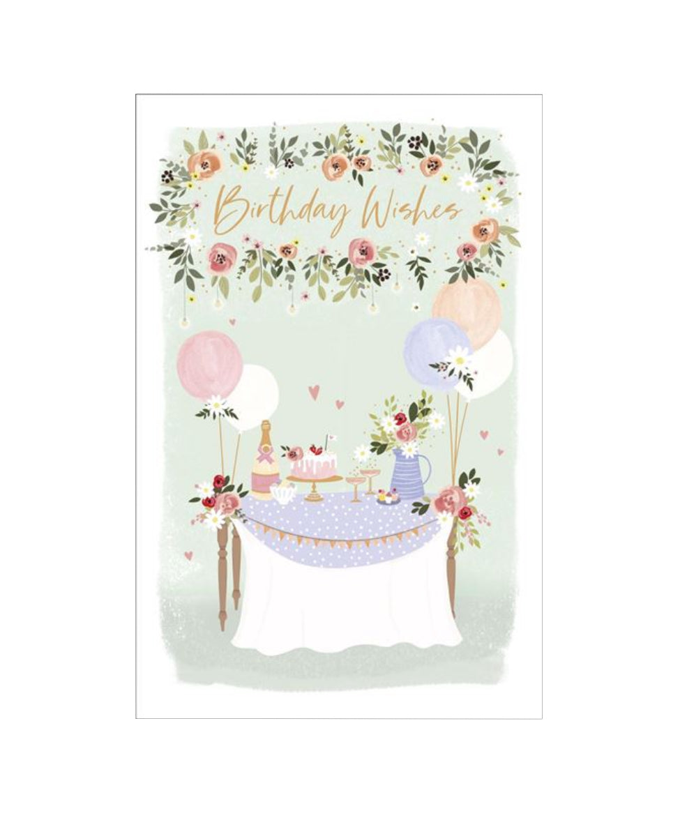 Card - Birthday Wishes (Champagne, Cake & Flowers)