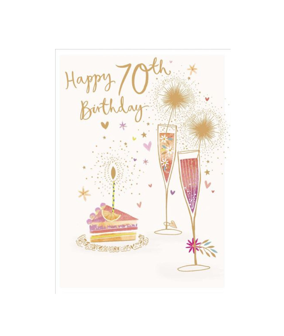 Card - Happy 70th Birthday (Cake & Champagne)