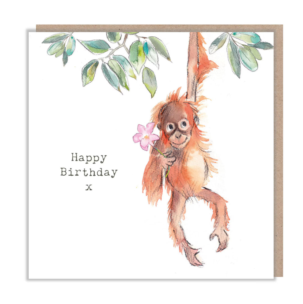 Paper Shed Design Card - Orangutan with Pink Flower