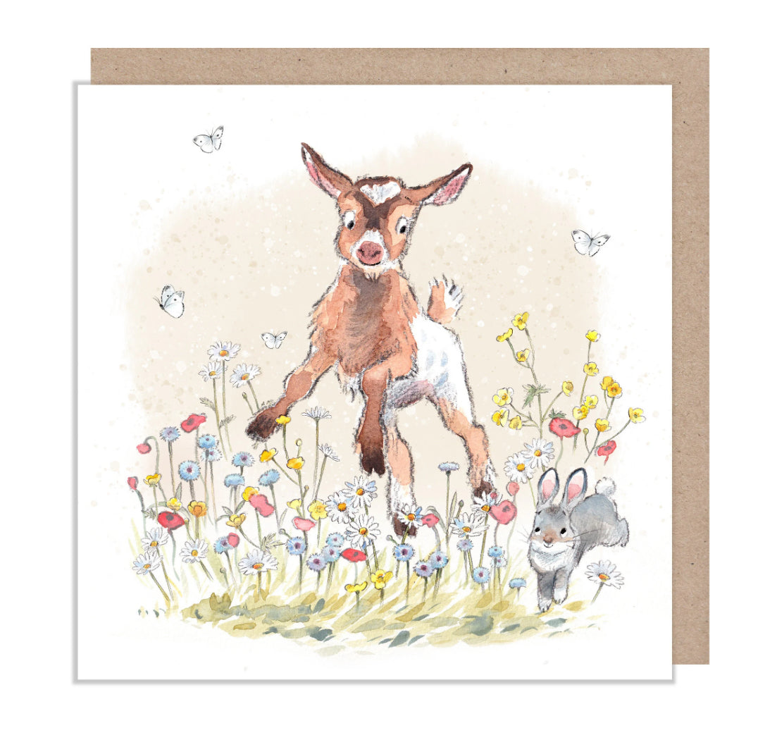 Paper Shed Design Card - Jumping Goat in Flowers