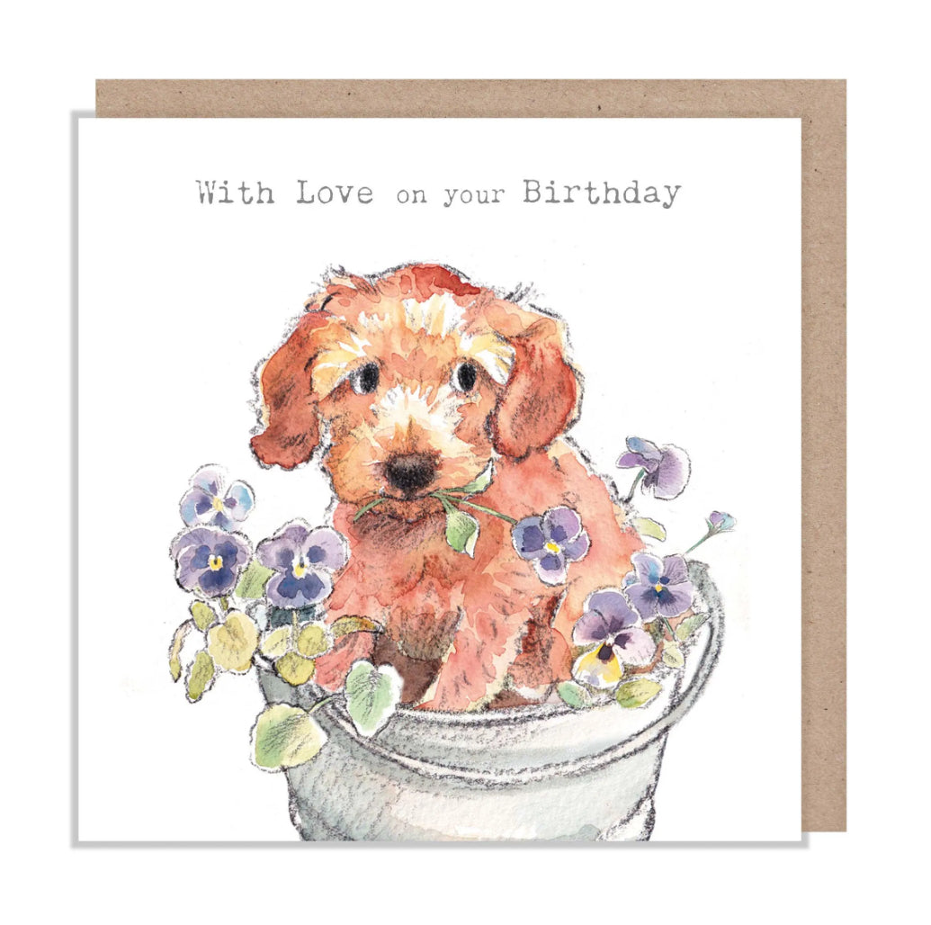 Paper Shed Design Card - Puppy Sitting in Pansies