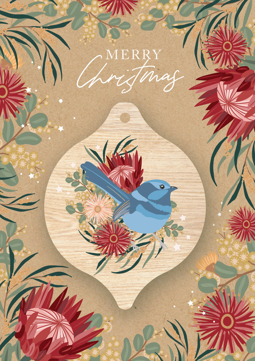 Christmas Decoration Card - Blue Wren