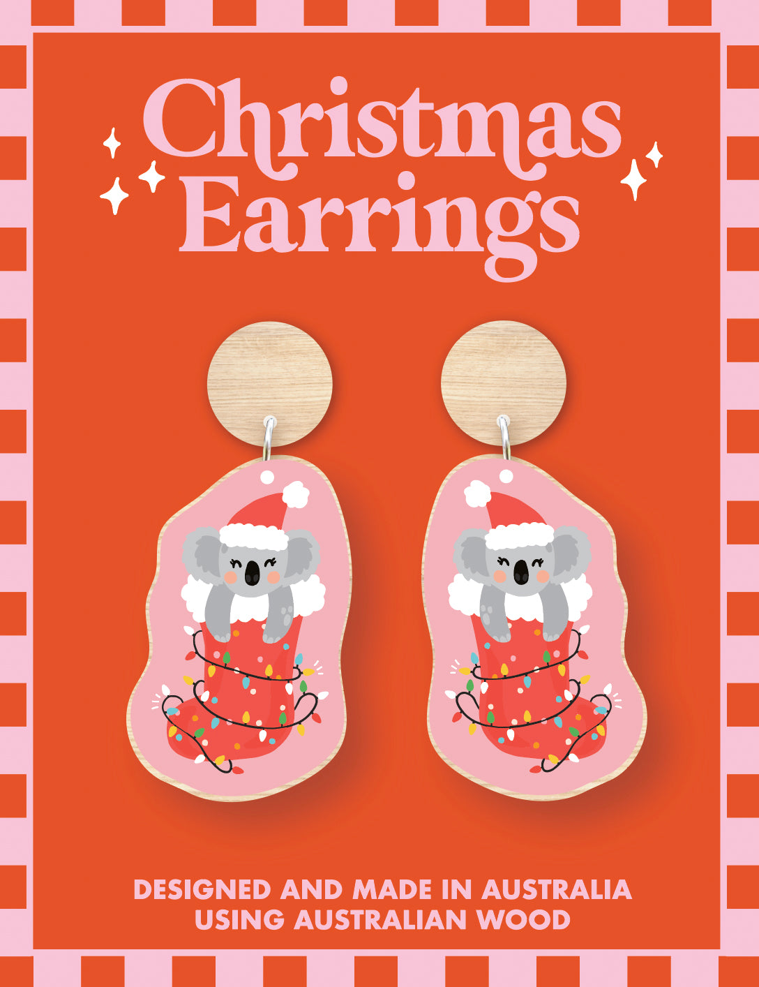 Christmas Wooden Earrings - Koala