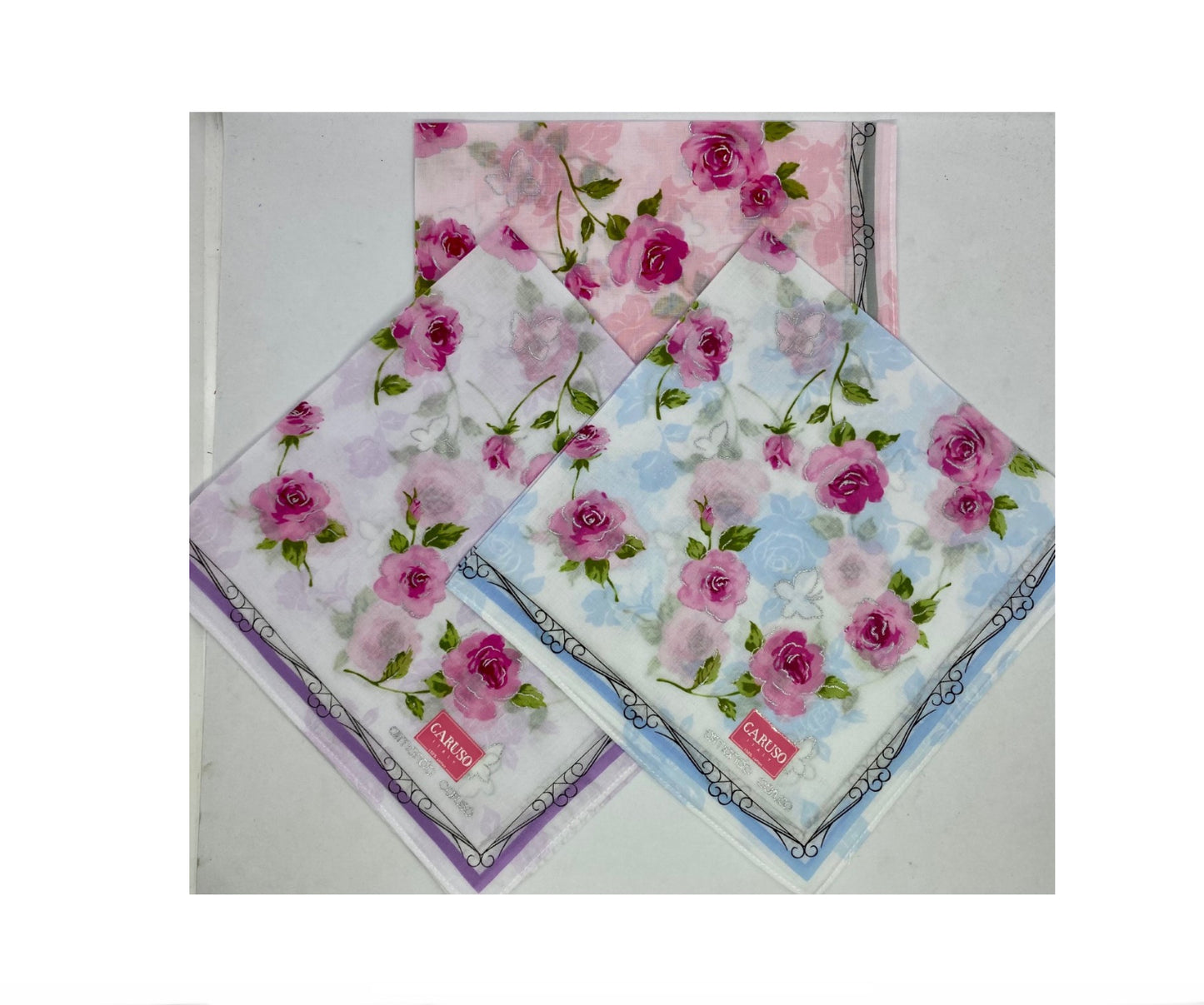 Ladies Large Handkerchief - Roses with Silver Detail