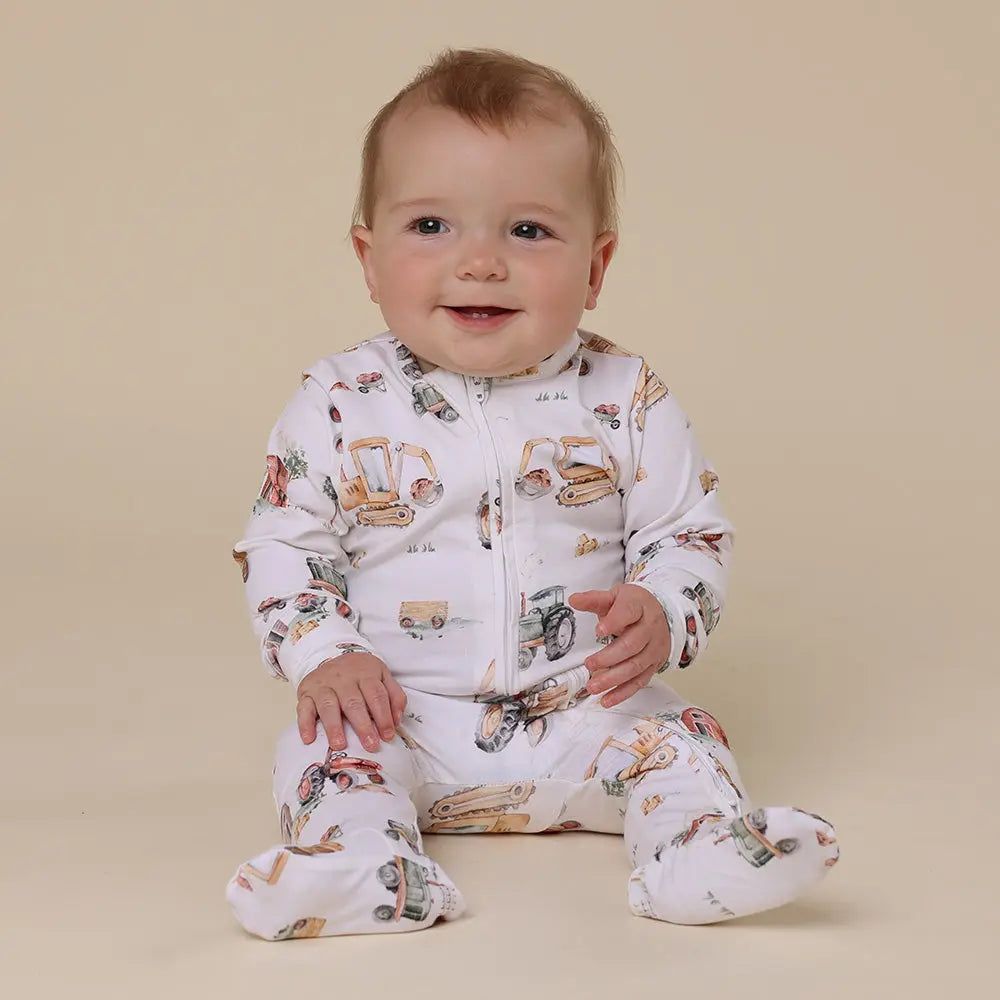Diggers & Tractors Organic Snuggle Zip Footie