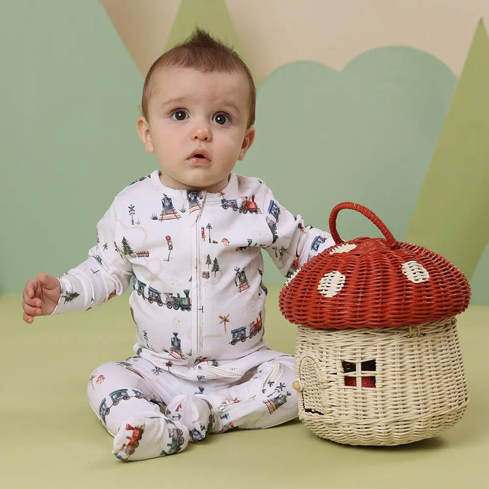 Trains Organic Snuggle Zip Footie