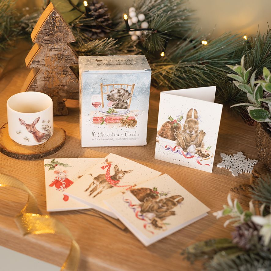 Wrendale Designs Christmas Mini Cards Boxed 16PK (4 Designs) - Dog, Rabbit, Donkey, Mouse
