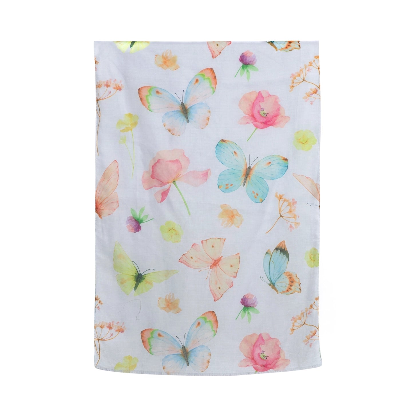 White Butterfly Floral Scarf
