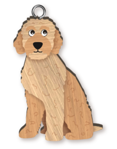 Handmade Wooden Dog Keyring - Labradoodle