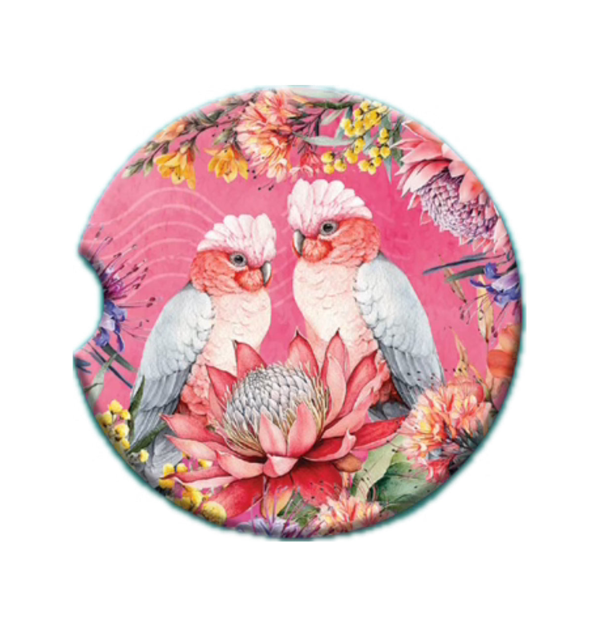 Ceramic Absorbent Car Coaster - Pretty Pink Galahs