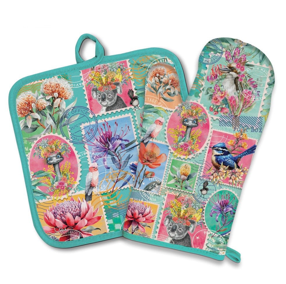 Oven Mitt & Pot Holder Set - Pretty Postage