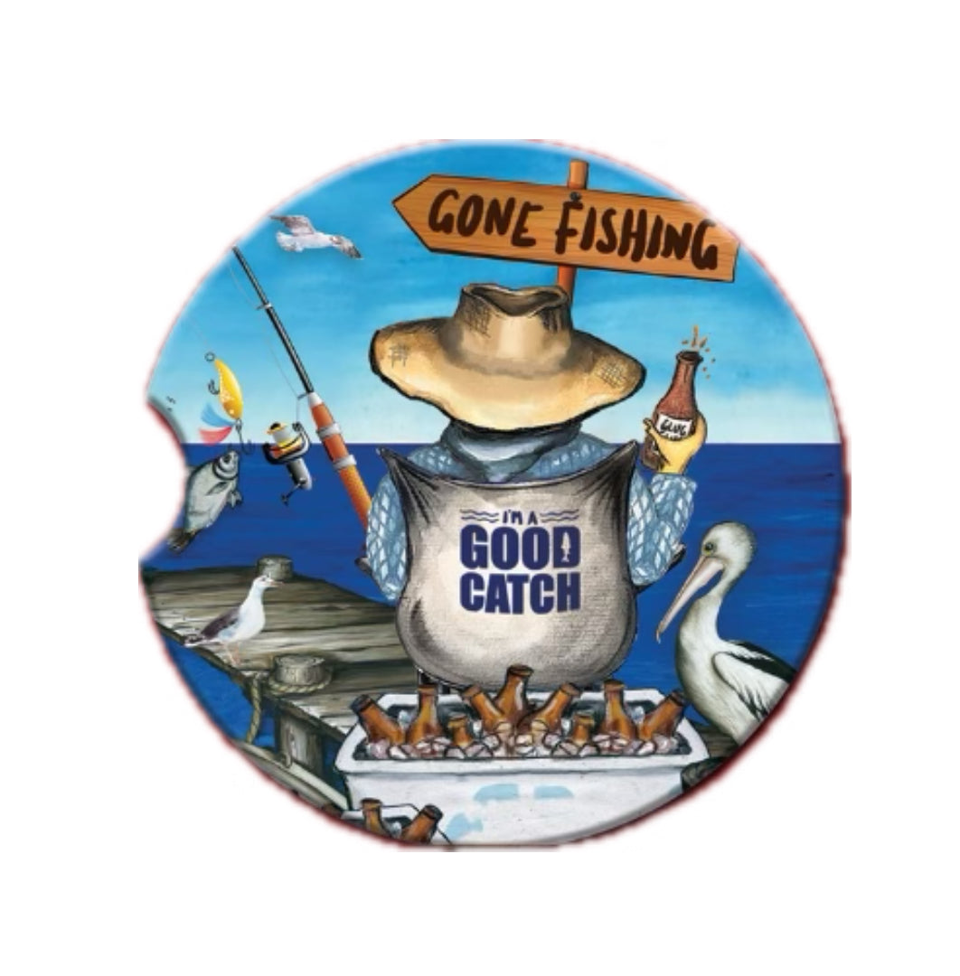 Ceramic Absorbent Car Coaster - Good Catch