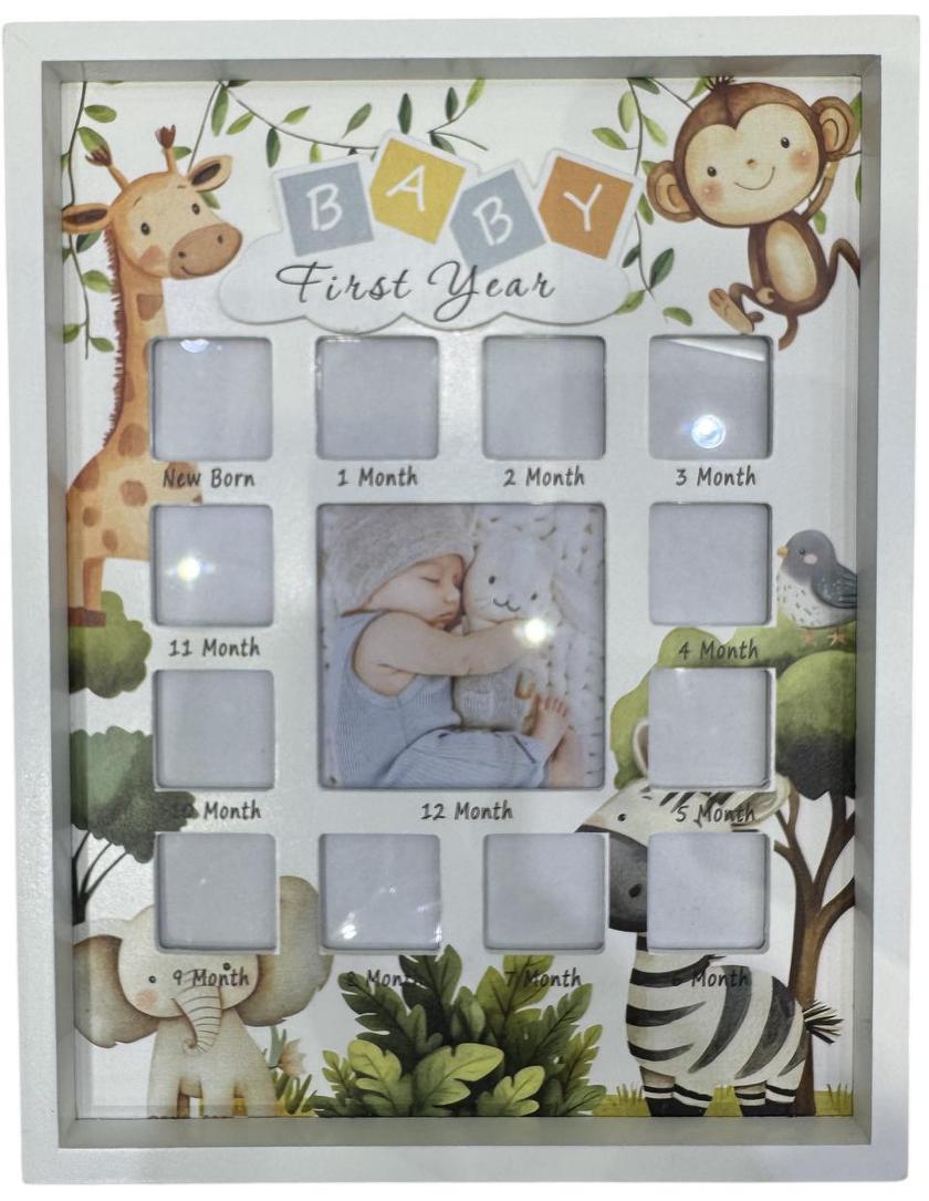 Cute Safari Animals - White Baby First Year Photo Frame