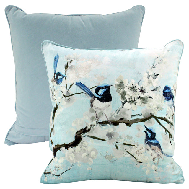 Fairy Wren Branch Velvet Cushion (50cm)