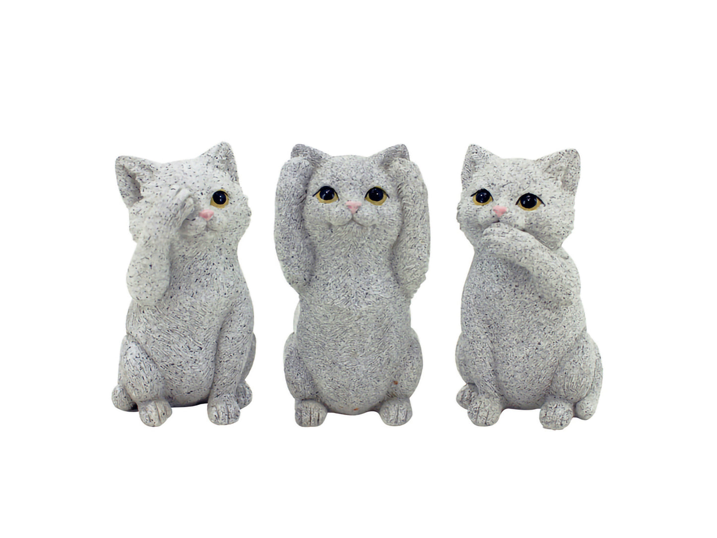 See, Hear, Speak No Evil Grey Cats (Set of 3)