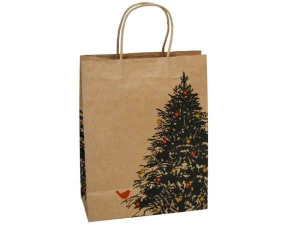Medium Kraft Bag - Christmas Tree & Robin