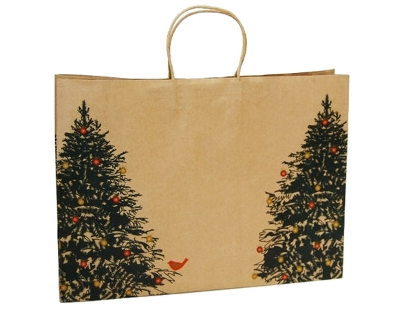 Large Kraft Bag - Christmas Tree & Robin
