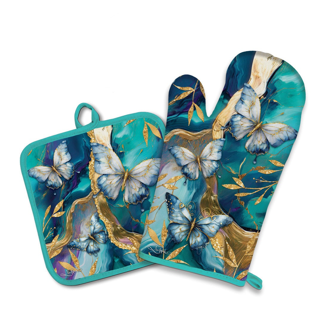 Oven Mitt & Pot Holder Set - Tranquil Butterflies