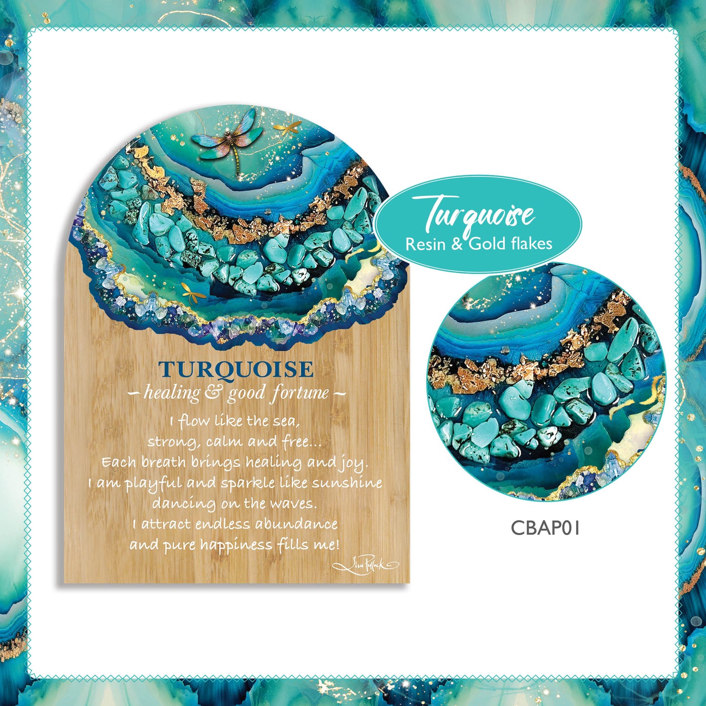 Crystal Resin Bamboo Affirmation Plaque - Turquoise Dragonflies