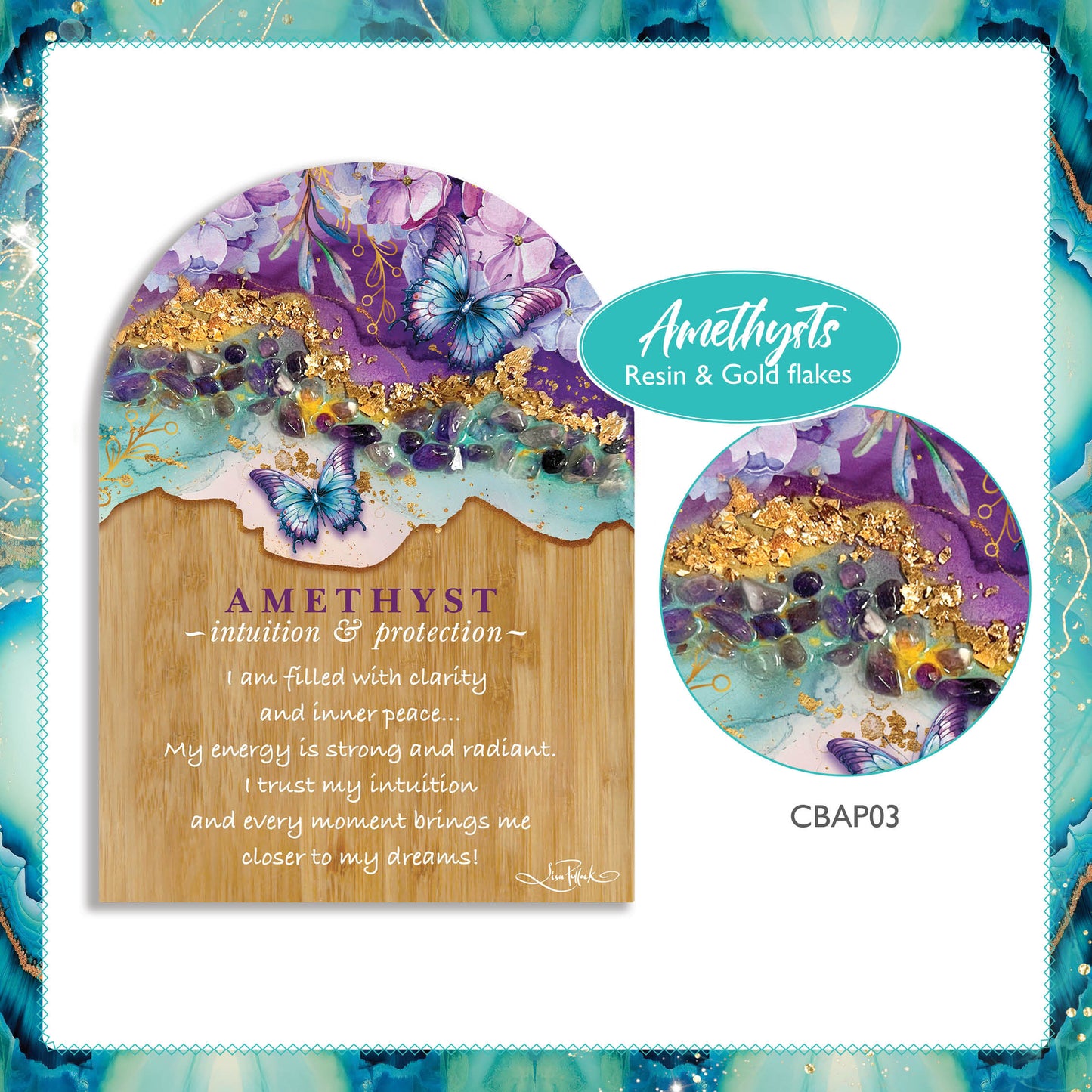 Crystal Resin Bamboo Affirmation Plaque - Amethyst Butterflies