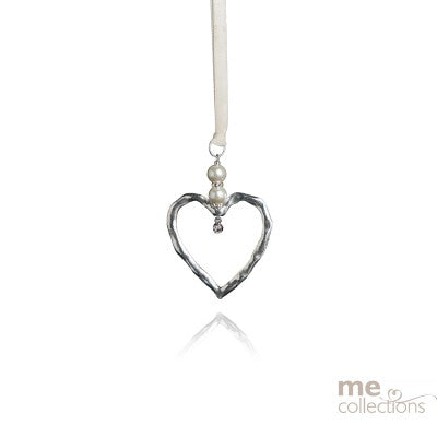 Wedding Charm - Open Silver Heart with Pearls