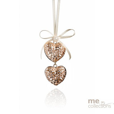 Wedding Charm - Double Rose Gold Mini Hearts with Bow
