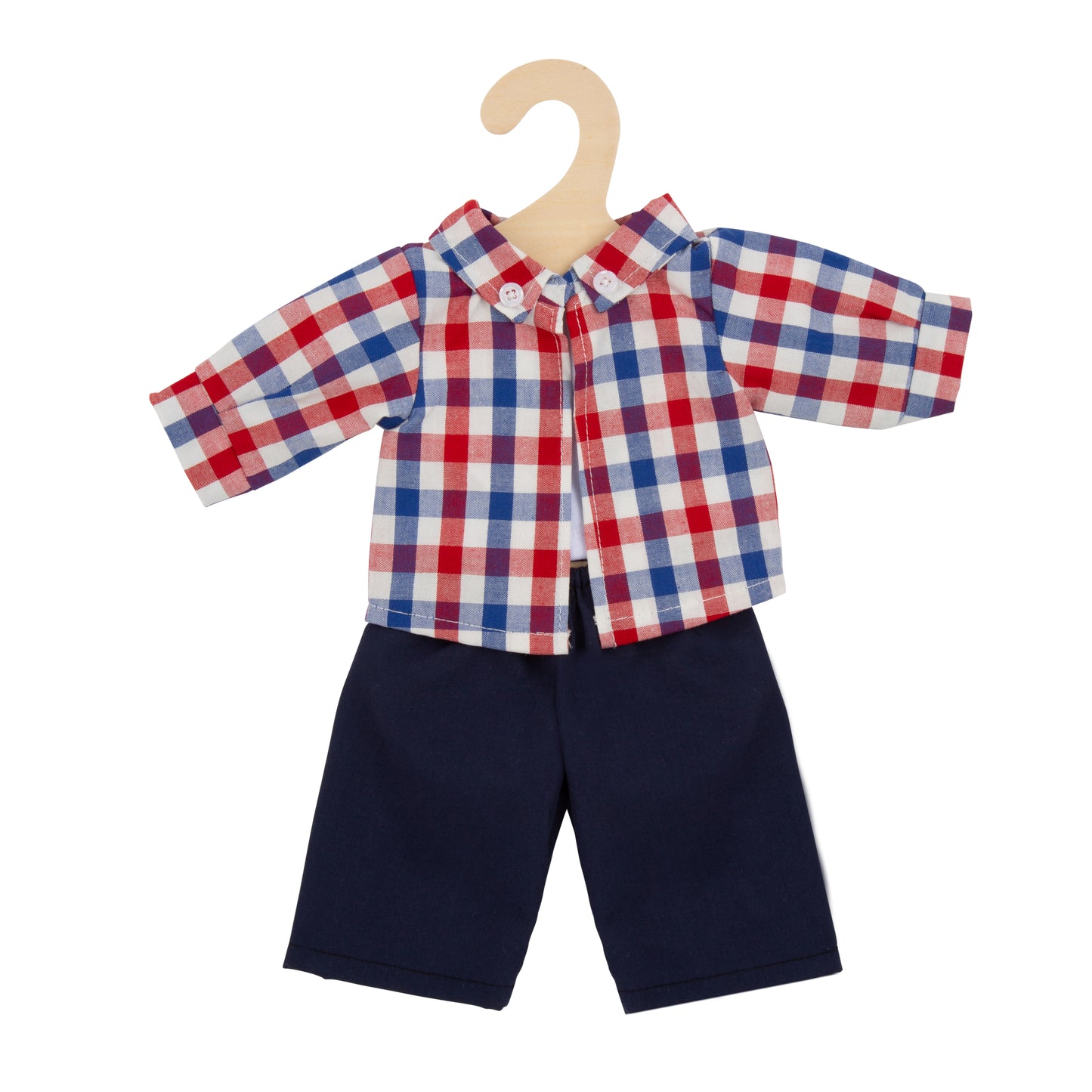 Hopscotch Dolls Clothes - Blue/Red/White Check Shirt with Blue Pants