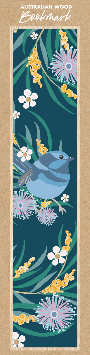 Wooden Bookmark - Blue Wren