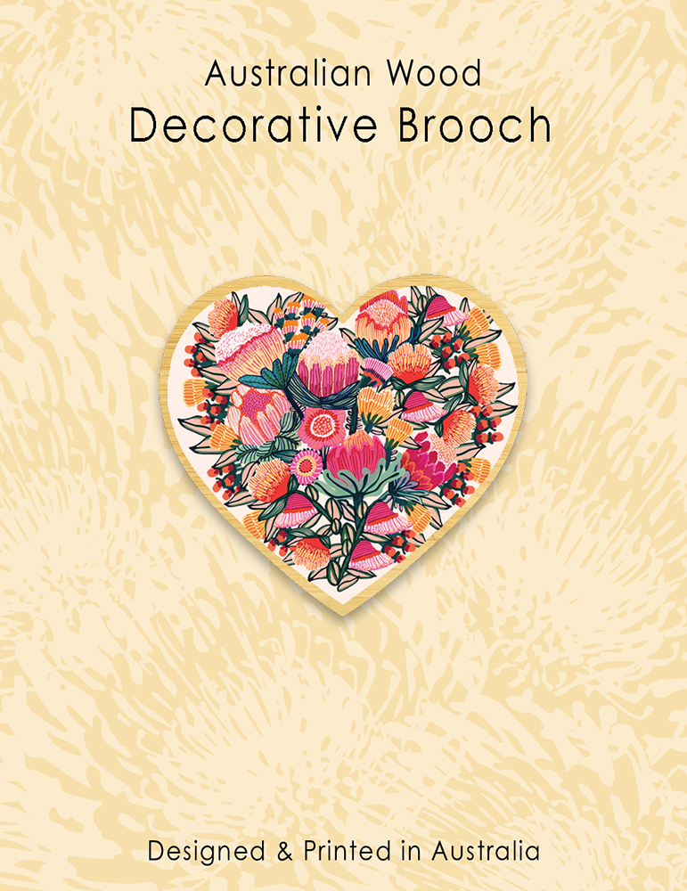 Wooden Brooch - Oz Flowers Heart