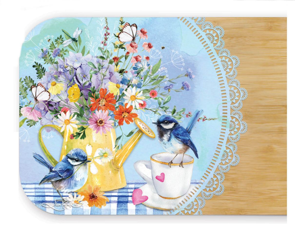 Resin Medium Bamboo Serving Board with Cheese Knives - Teatime Wrens