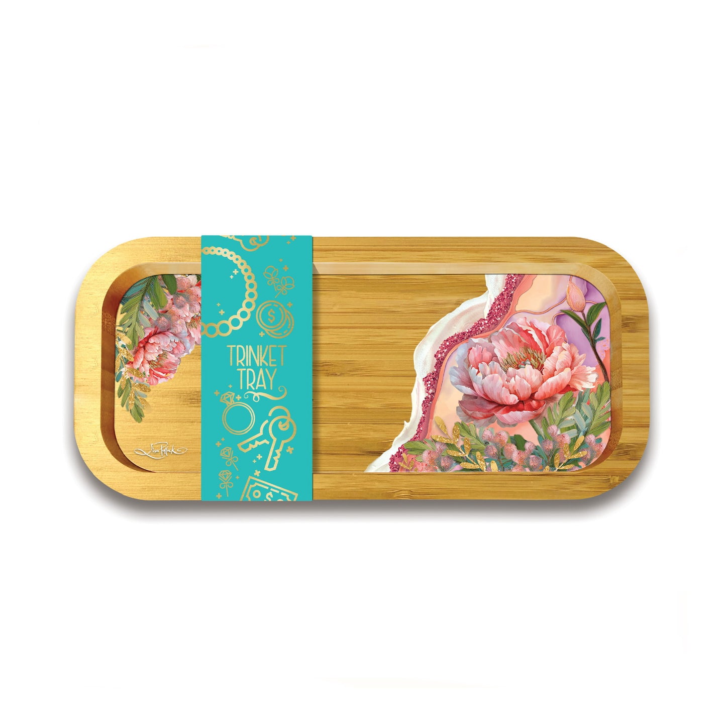 Bamboo Trinket Tray - Coral Peony