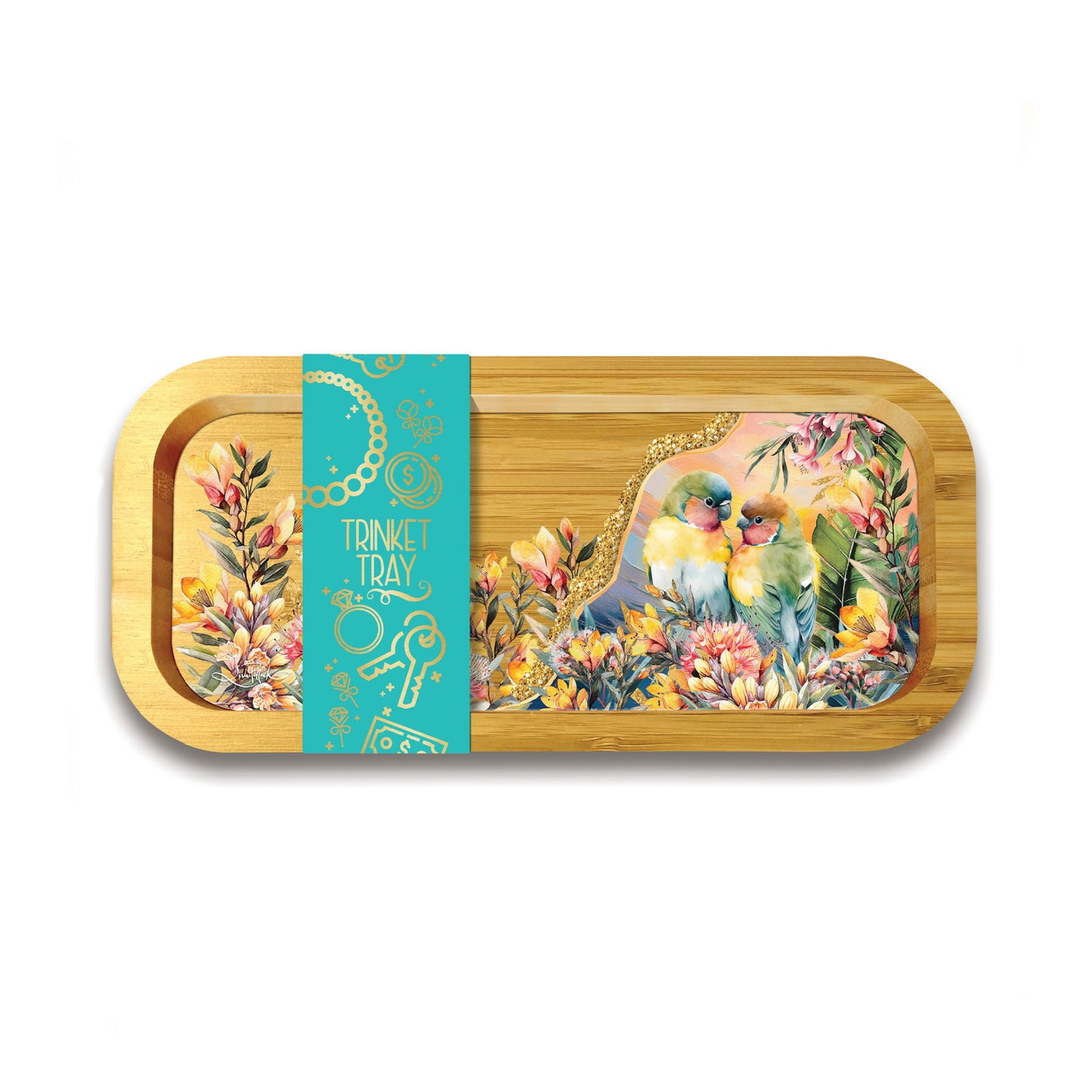Bamboo Trinket Tray - Sunset Lovebirds