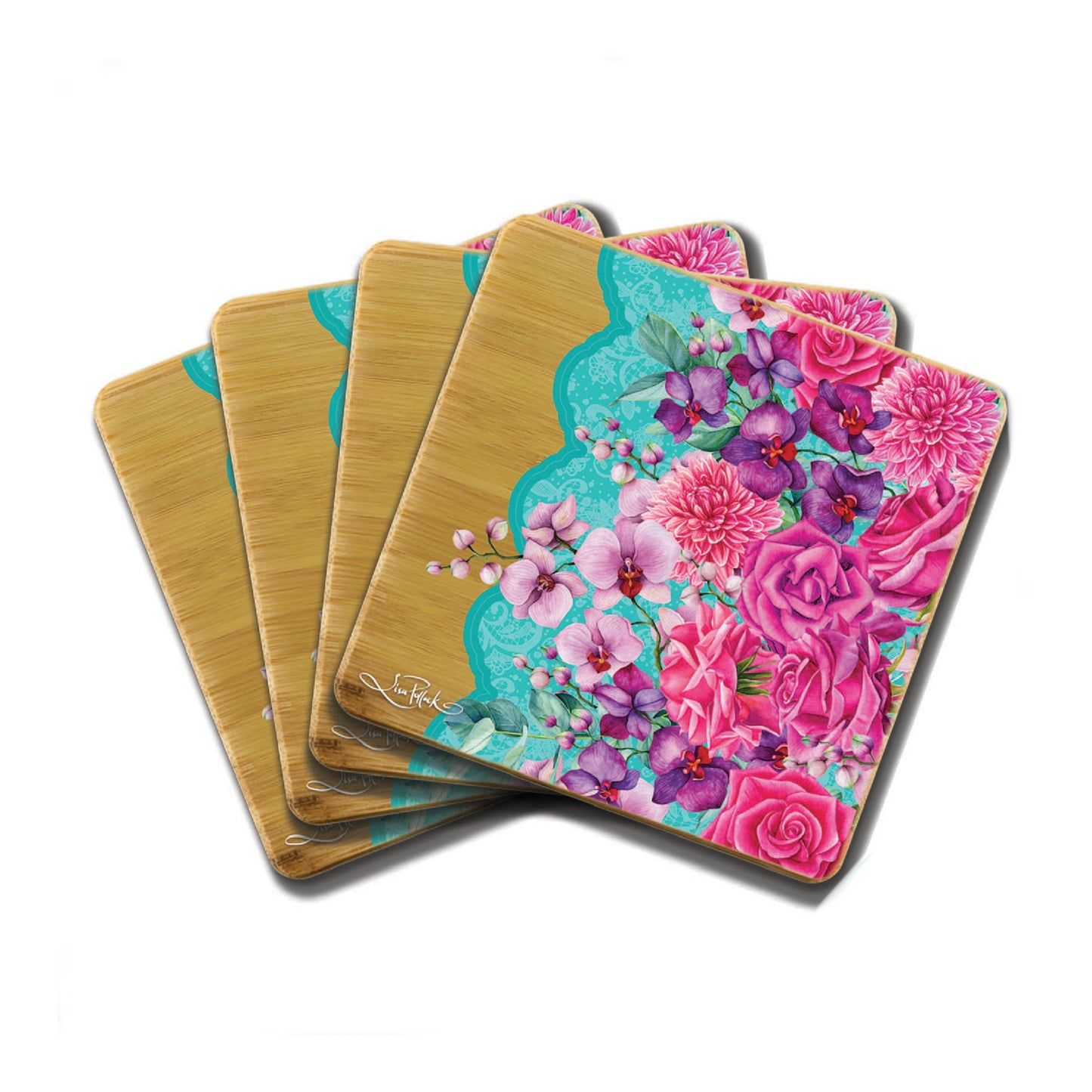 Bamboo Coasters Set of 4 - Rose Bouquet