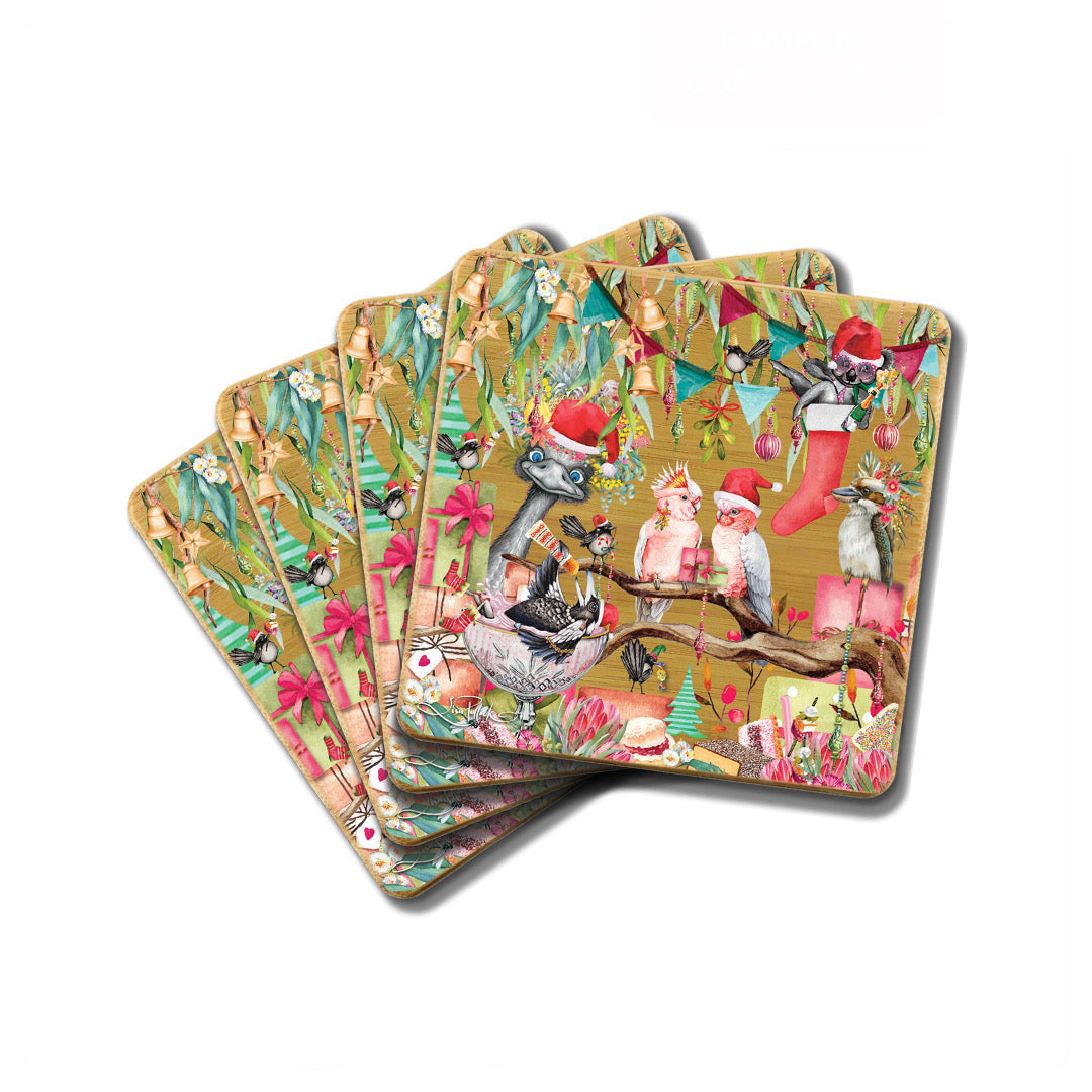 Bamboo Coasters Set of 4 - Christmas Capers