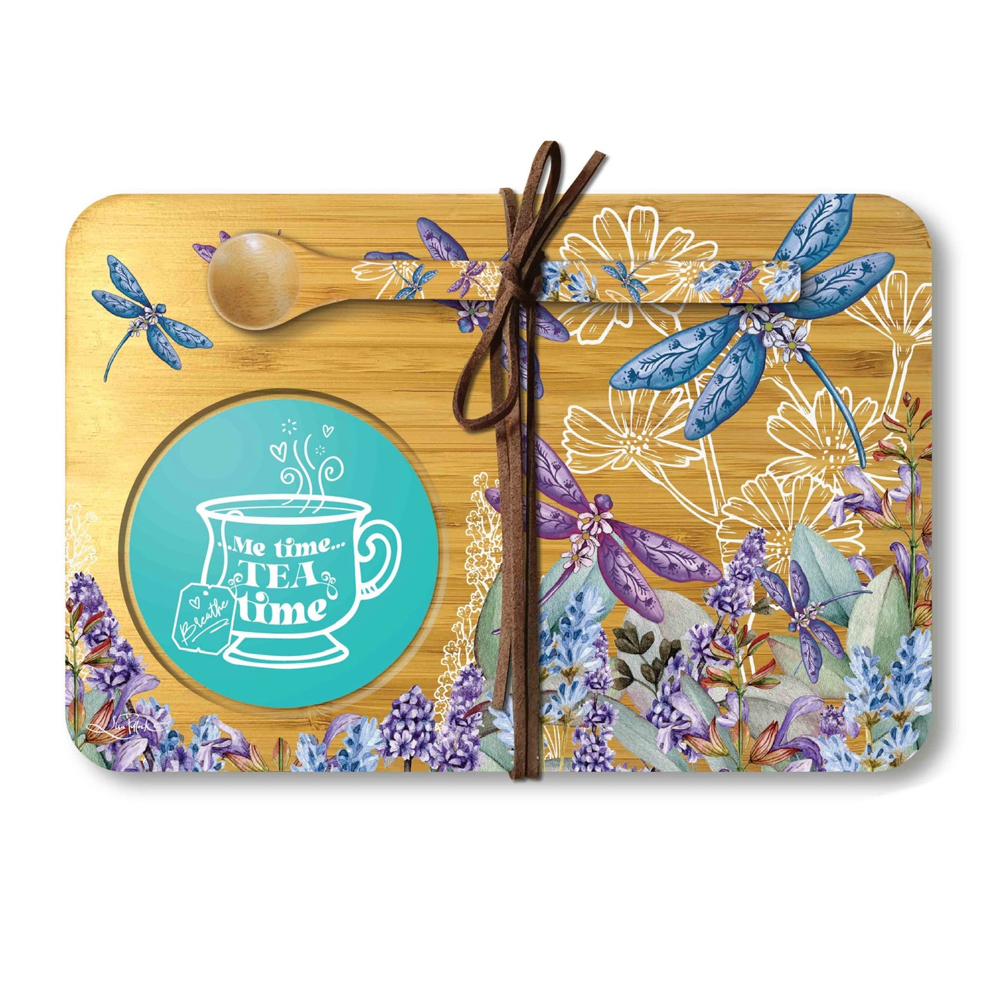 Bamboo Tea Time Tray - Lavender Dragonflies