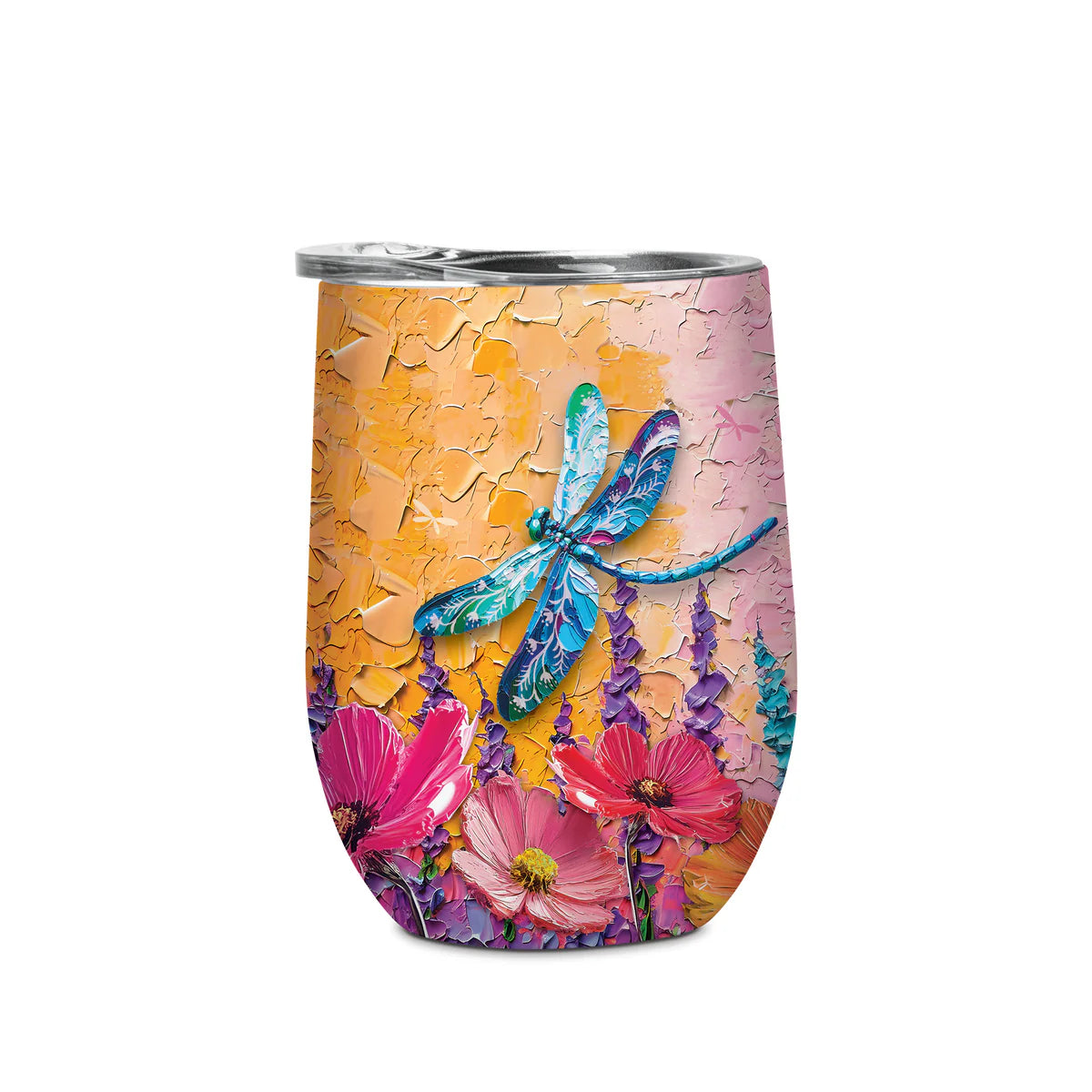 Double Walled Stainless Steel 'Bevvy' Mug (350ml) - Playful Dragonflies