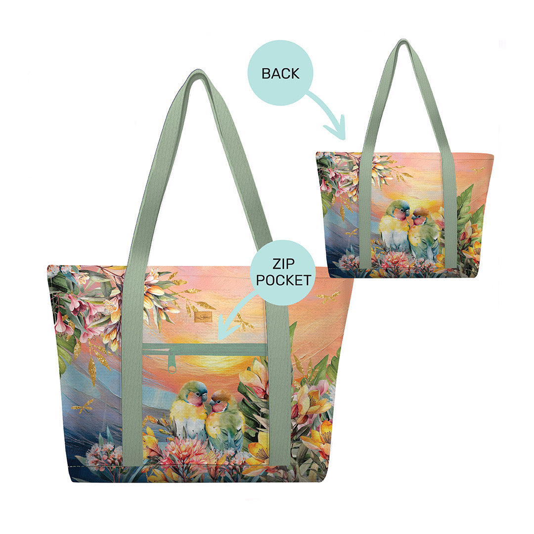 Large Tote Cooler Bag - Sunset Lovebirds