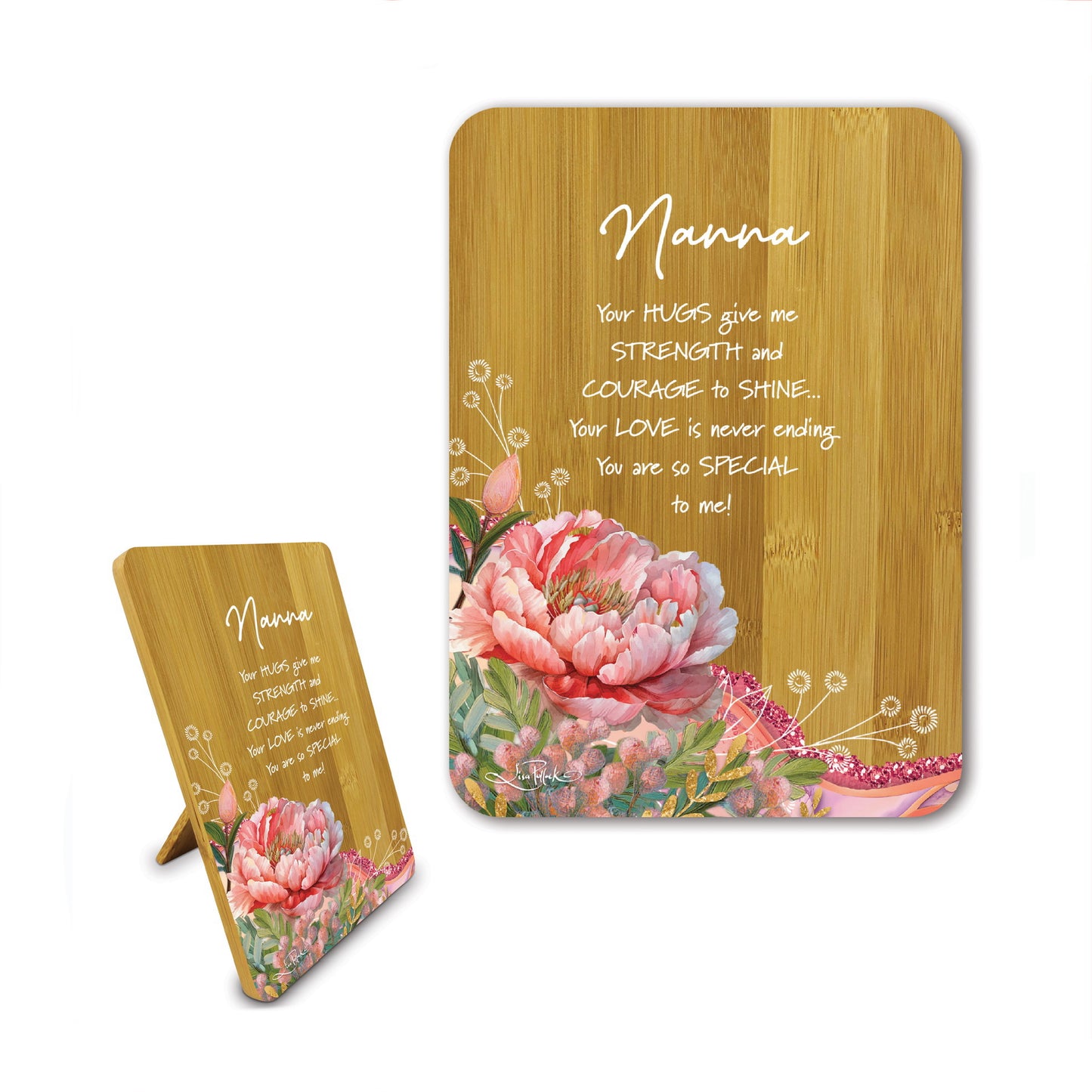 Bamboo Affirmation Plaque - Nanna (Coral Peony)