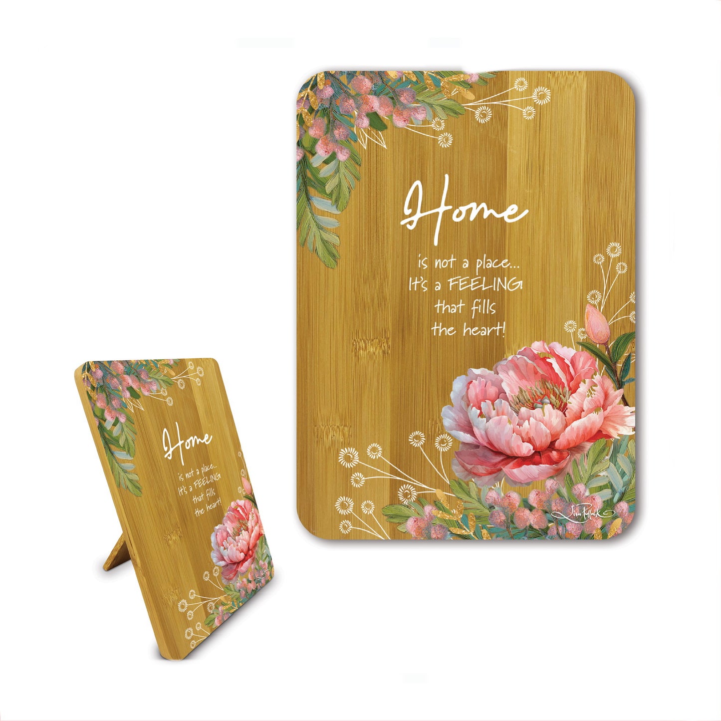 Bamboo Affirmation Plaque - Home (Coral Peony)